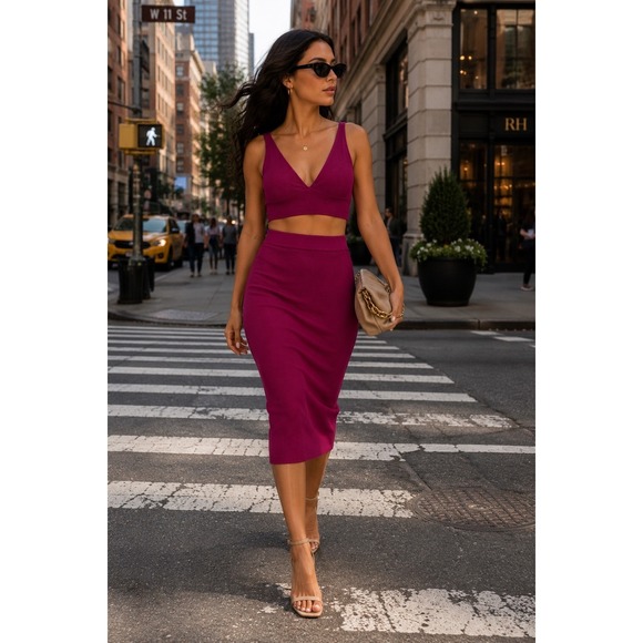 House of Harlow 1960 Dresses & Skirts - NWT House of Harlow Magenta Ribbed 2 Piece Midi Skirt Set Large
